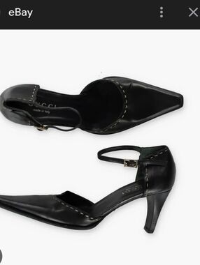 Gucci Black Leather Pointed Toe Ankle Strap Heels